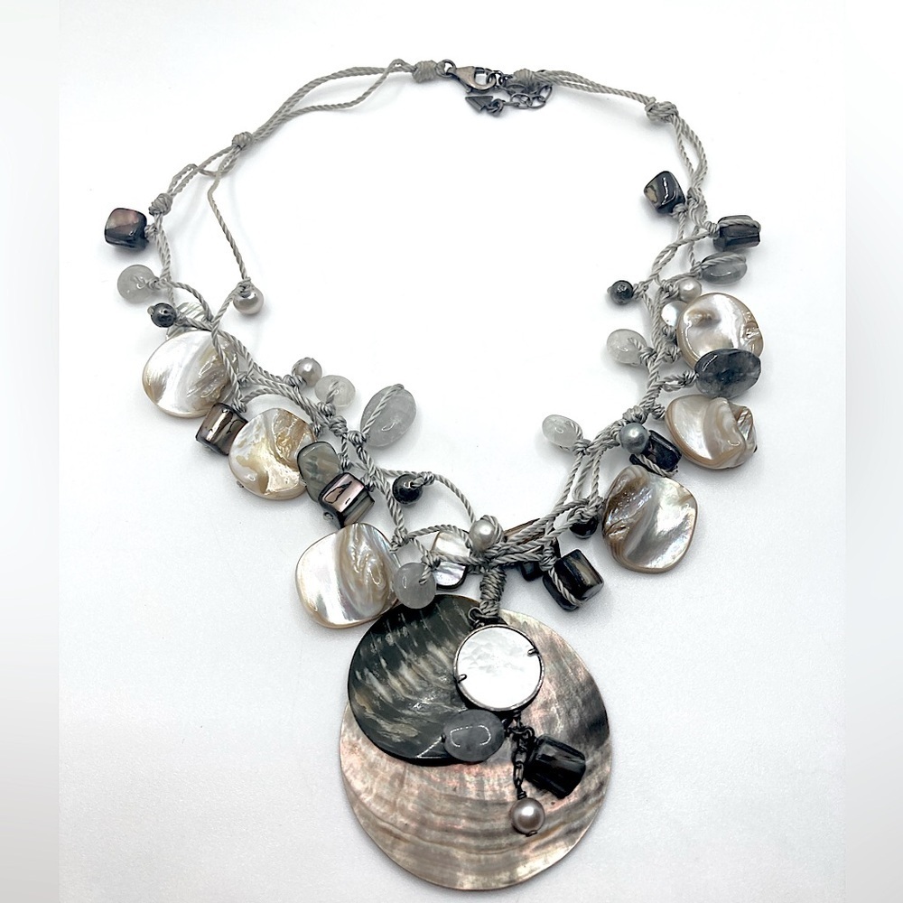 SILPADA Sterling Boardwalk Quartz Pearl Shell & Carved MOP Necklace 17” + 2.5”